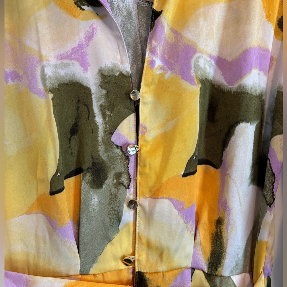 NWOT French Connection  Abstract Watercolor Belted Satin Shirt Dress - M and XL - Picture 5 of 11